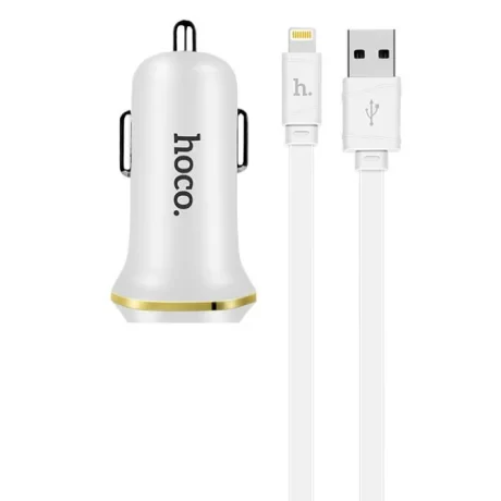 Incarcator Auto Hoco + Cablu Lightning Z1 Alb