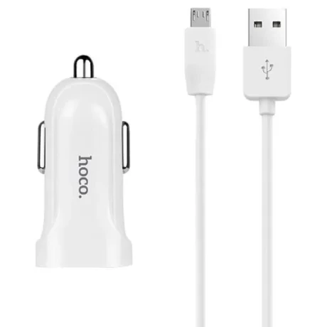 Incarcator Auto Hoco Z2 1xUSB + Cablu Micro Usb Alb