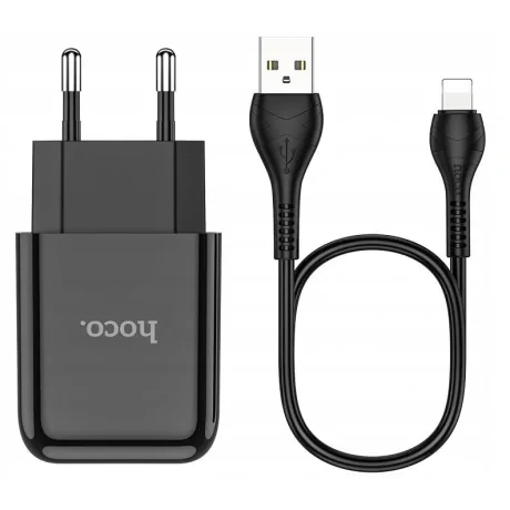 Set Incarcator Retea + Cablu Date Lightning Hoco N2 Vigour 1xUSB 2.1A 1m Negru