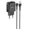 Set Incarcator Retea + Cablu Date Lightning Hoco N2 Vigour 1xUSB 2.1A 1m Negru