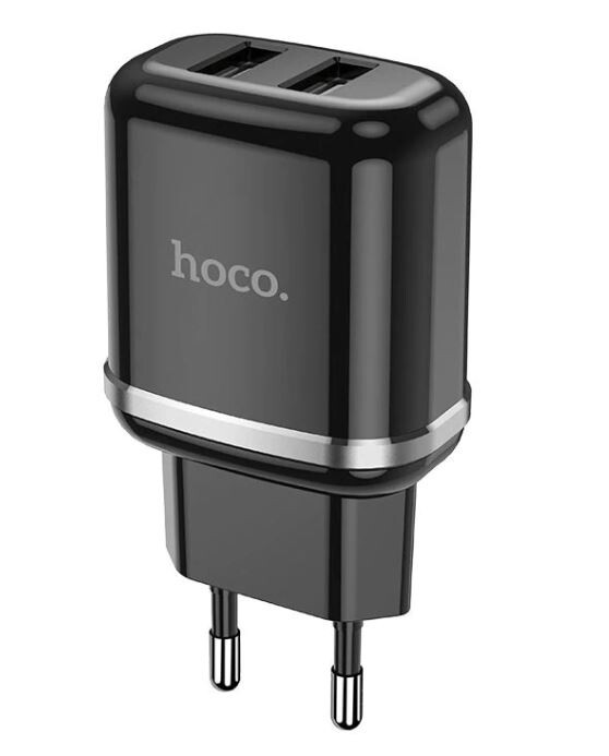 Set Incarcator Retea + Cablu Date Lightning Hoco N4 Aspiring 2xUSB 12W 2.4A 1m Negru thumb