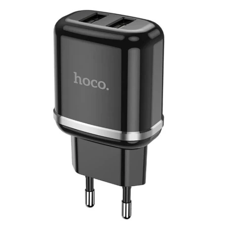 Set Incarcator Retea + Cablu Date Lightning Hoco N4 Aspiring 2xUSB 12W 2.4A 1m Negru