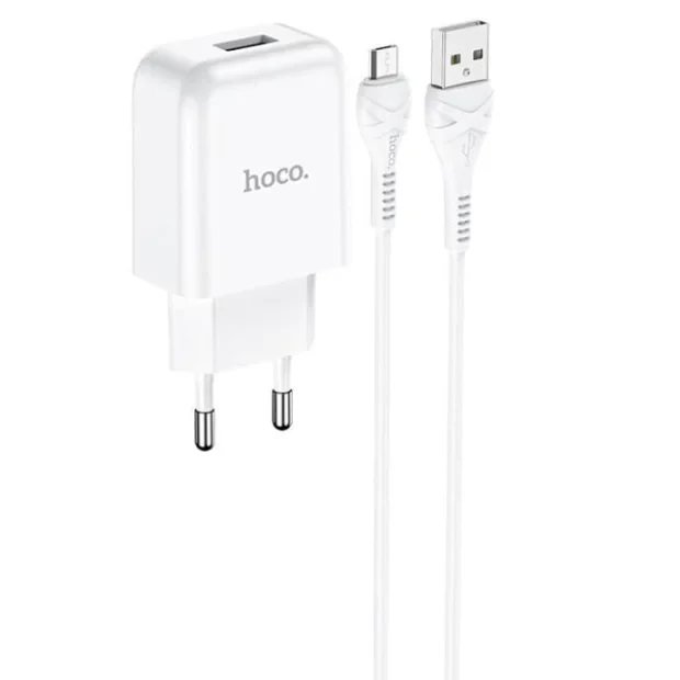 Set Incarcator Retea + Cablu Date Micro Usb Hoco N2 Vigour 1xUSB 2.1A 1m Alb