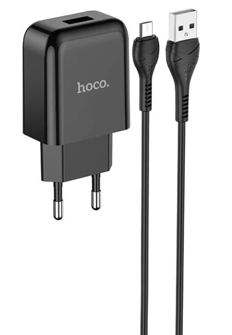 Set Incarcator Retea + Cablu Date Micro Usb Hoco N2 Vigour 1xUSB 2.1A 1m Negru thumb
