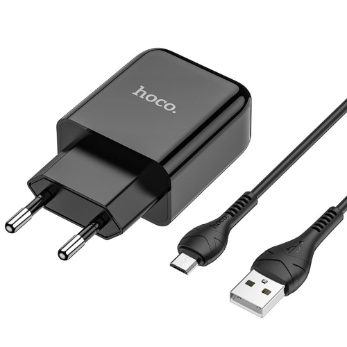 Set Incarcator Retea + Cablu Date Micro Usb Hoco N2 Vigour 1xUSB 2.1A 1m Negru thumb