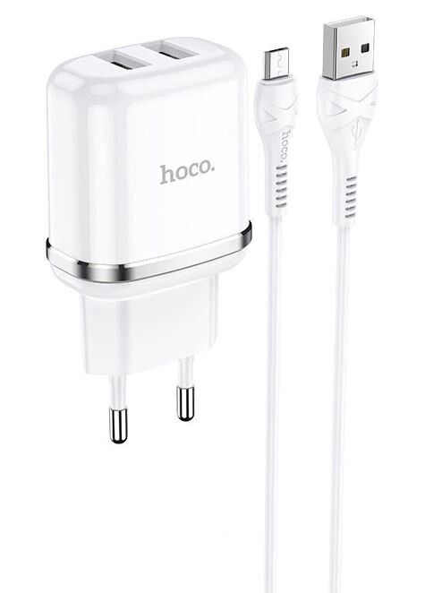 Set Incarcator Retea + Cablu Date Micro Usb Hoco N4 Aspiring 2xUSB 12W 2.4A 1m Alb thumb