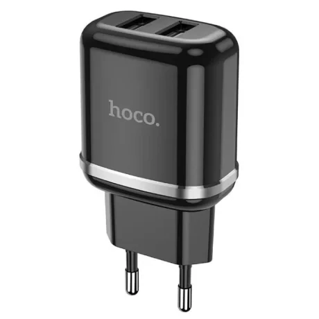 Set Incarcator Retea + Cablu Date Micro Usb Hoco N4 Aspiring 2xUSB 12W 2.4A 1m Negru
