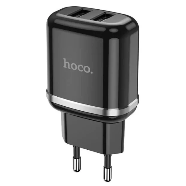 Set Incarcator Retea + Cablu Date Micro Usb Hoco N4 Aspiring 2xUSB 12W 2.4A 1m Negru