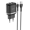 Set Incarcator Retea + Cablu Date Micro Usb Hoco N4 Aspiring 2xUSB 12W 2.4A 1m Negru