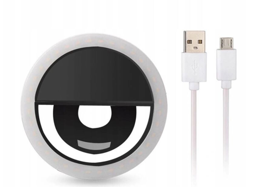 Lampa Led Ring pentru Selfie cu Cablu Date Micro Usb Negru thumb