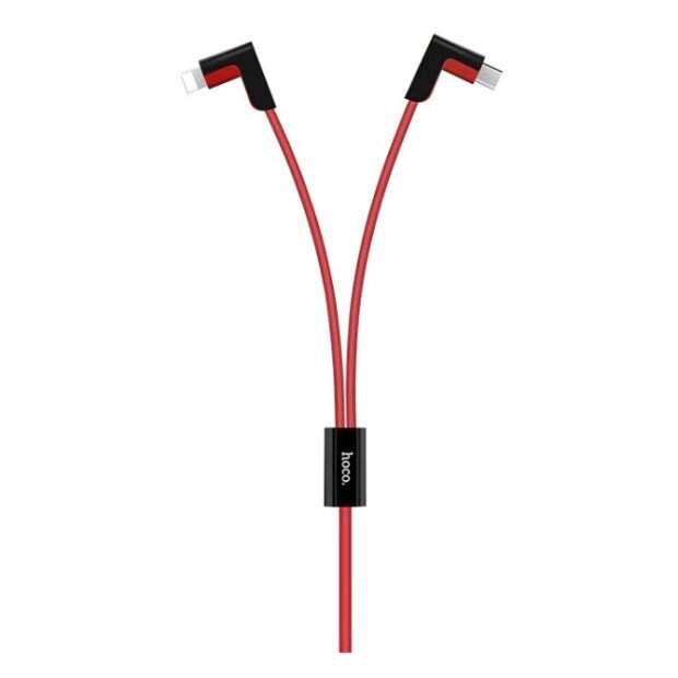 Cablu Hoco X12 2 in 1 MicroUsb+Lightning cu Magnet Rosu