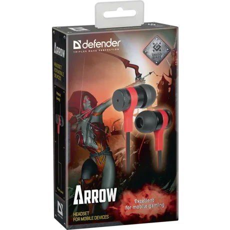 Casti cu Fir Defender Arrow Jack 3.5mm 1.2m Negru-Rosu