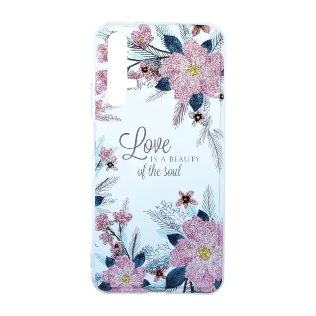 Husa Cover Silicon Fashion pentru Huawei Nova 5T Transparent Flori Roz