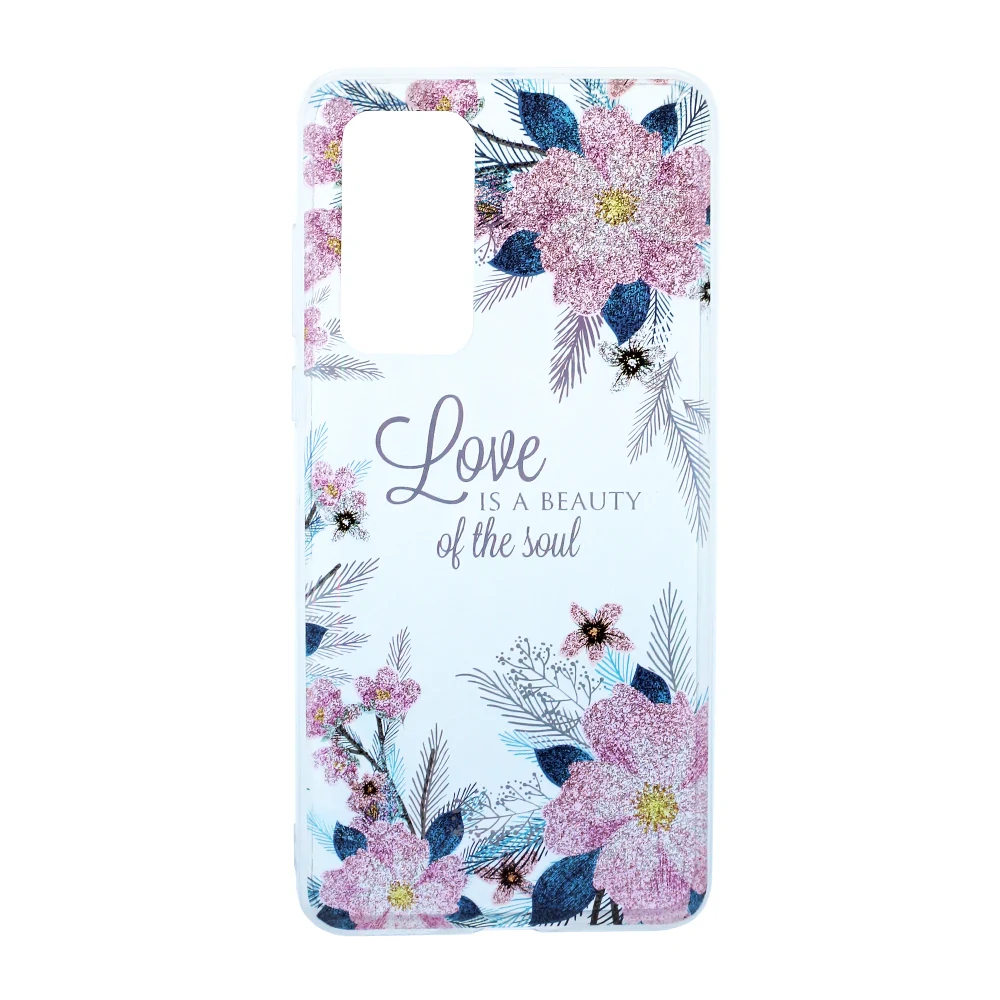 Husa Cover Silicon Fashion pentru Huawei P40 Bulk Transparent Flori Roz thumb