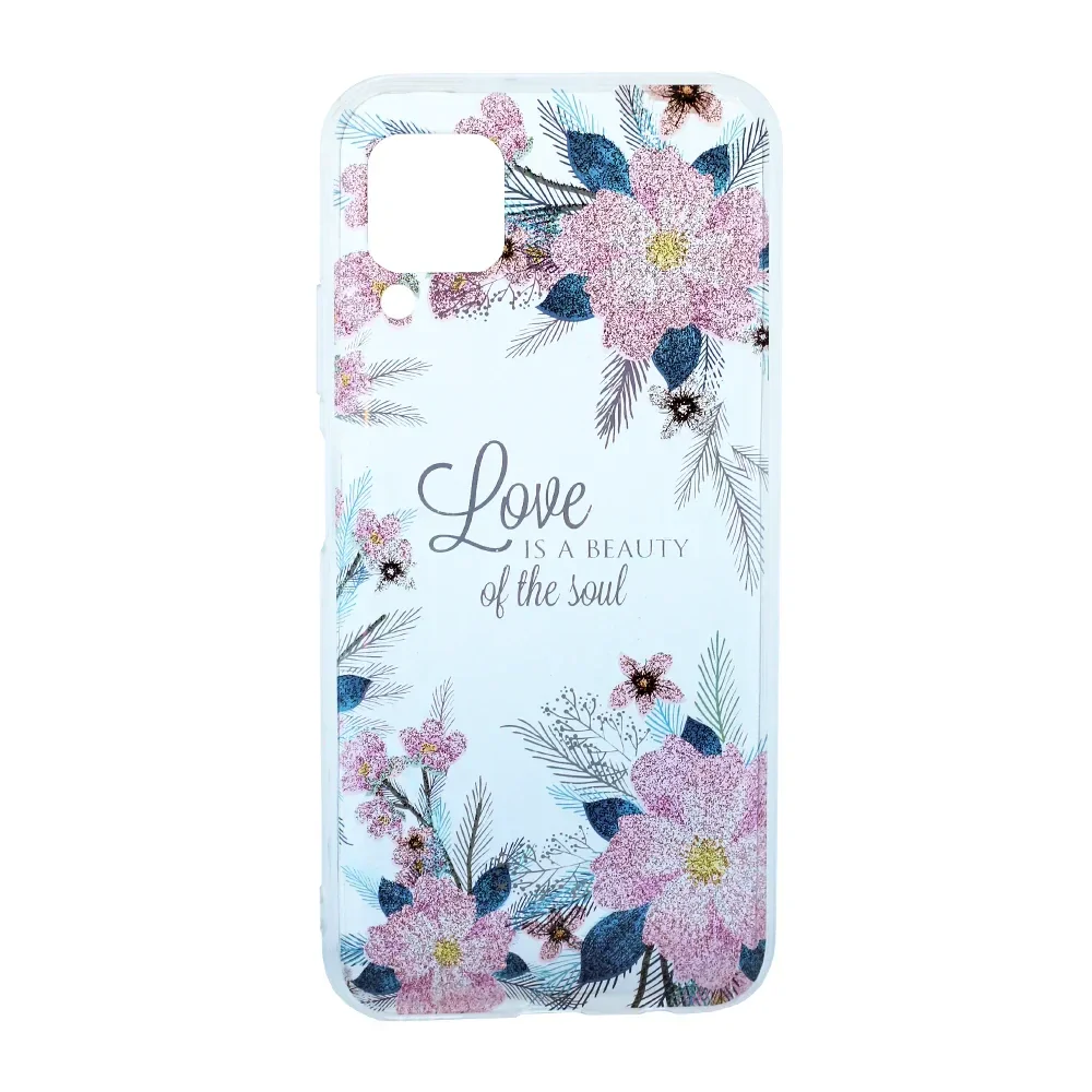 Husa Cover Silicon Fashion pentru Huawei P40 Lite Transparent Flori Roz