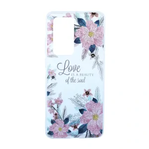 Husa Cover Silicon Fashion pentru Huawei P40 Pro Bulk Transparent Flori Roz