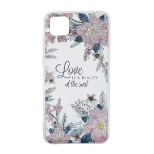 Husa Cover Silicon Fashion pentru Huawei Y5P Transparent Flori Roz