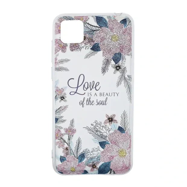 Husa Cover Silicon Fashion pentru Huawei Y5P Transparent Flori Roz