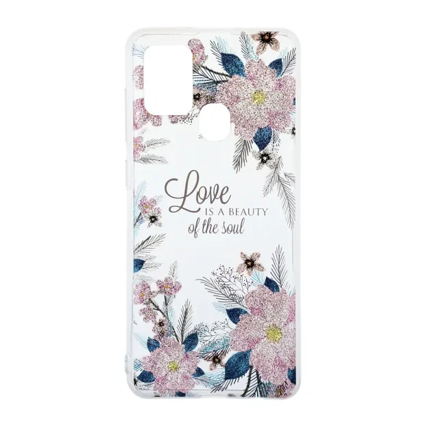 Husa Cover Silicon Fashion pentru Samsung Galaxy A21s Bulk Transparent Flori Roz