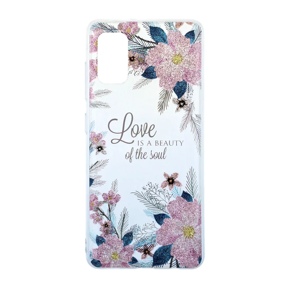 Husa Cover Silicon Fashion pentru Samsung Galaxy A41 Bulk Transparent Flori Roz thumb
