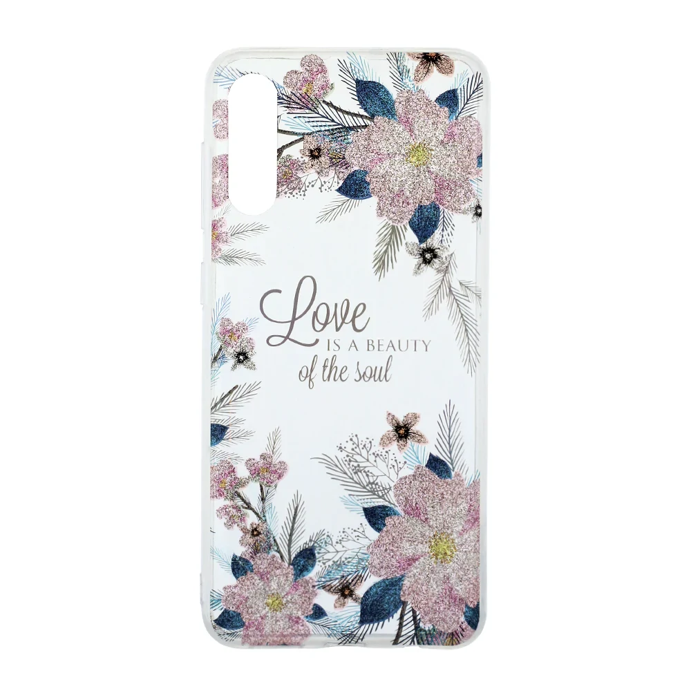 Husa Cover Silicon Fashion pentru Samsung Galaxy A50 Transparent Flori Roz thumb