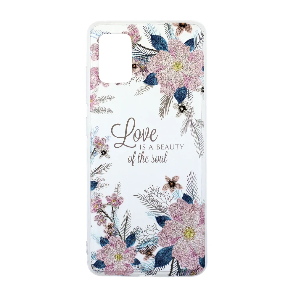 Husa Cover Silicon Fashion pentru Samsung Galaxy A51 Bulk Transparent Flori Roz thumb