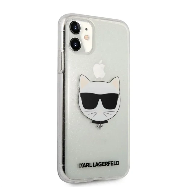 Husa Karl Lagerfeld Choupette Glitter pentru iPhone 11 Argintiu