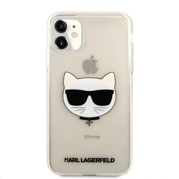 Husa Karl Lagerfeld Choupette Glitter pentru iPhone 11 Auriu