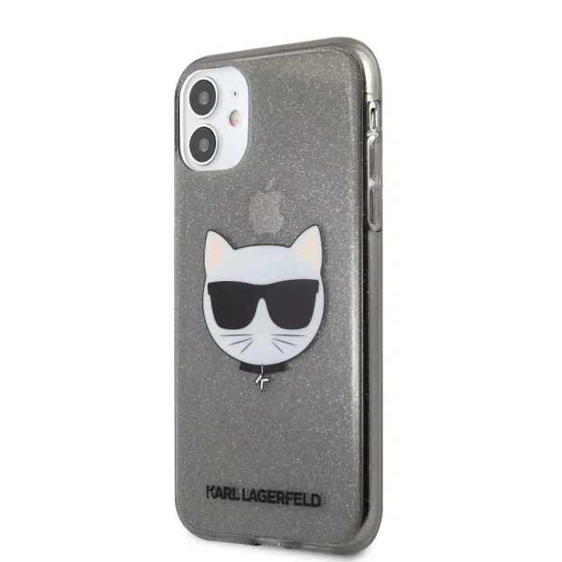 Husa Karl Lagerfeld Choupette Glitter pentru iPhone 11 Negru