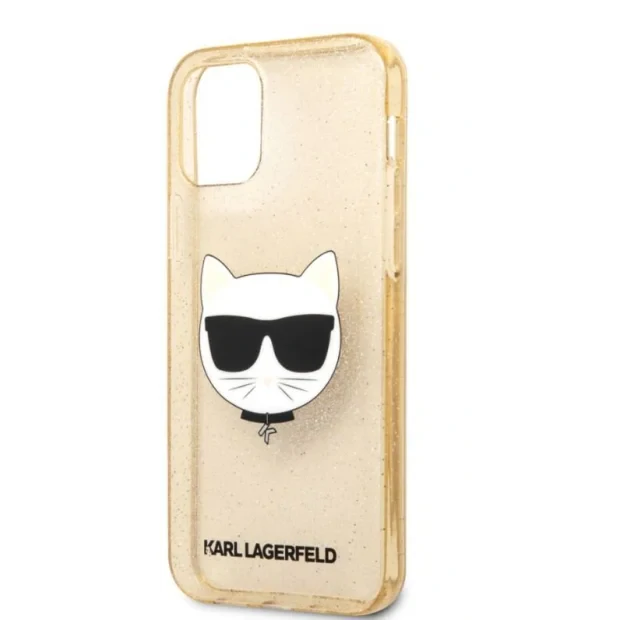 Husa Karl Lagerfeld Choupette Glitter pentru iPhone 12 mini Auriu