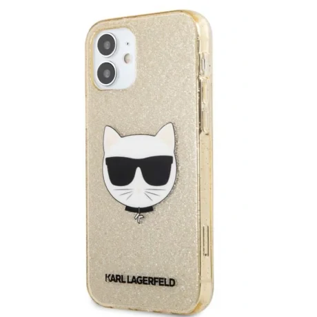 Husa Karl Lagerfeld Choupette Glitter pentru iPhone 12 mini Auriu