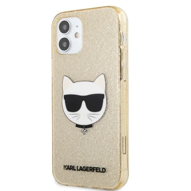 Husa Karl Lagerfeld Choupette Glitter pentru iPhone 12 mini Auriu