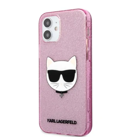 Husa Karl Lagerfeld Choupette Glitter pentru iPhone 12 mini Roz