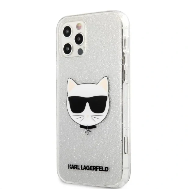 Husa Karl Lagerfeld Choupette Glitter pentru iPhone 12 Pro Max Argintiu