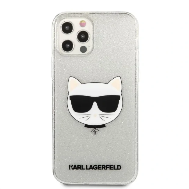 Husa Karl Lagerfeld Choupette Glitter pentru iPhone 12 Pro Max Argintiu