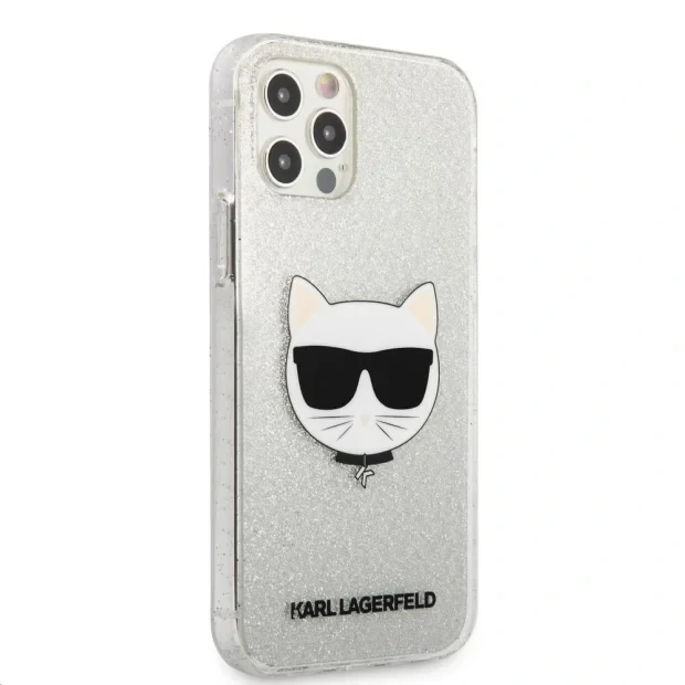 Husa Karl Lagerfeld Choupette Glitter pentru iPhone 12 Pro Max Argintiu