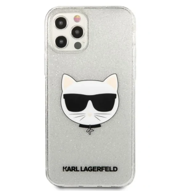 Husa Karl Lagerfeld Choupette Glitter pentru iPhone 12/iPhone 12 Pro Argintiu
