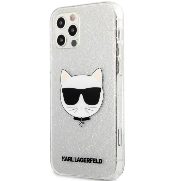 Husa Karl Lagerfeld Choupette Glitter pentru iPhone 12/iPhone 12 Pro Argintiu