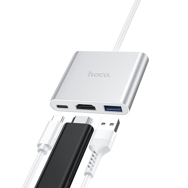 Hub Hoco HB14 Easy Connect Type C USB3.0+HDMI+PD Gri thumb