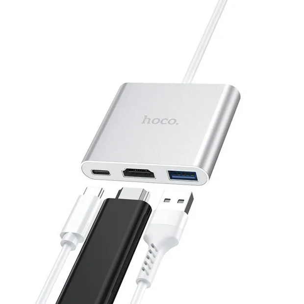 Hub Hoco HB14 Easy Connect Type C USB3.0+HDMI+PD Gri