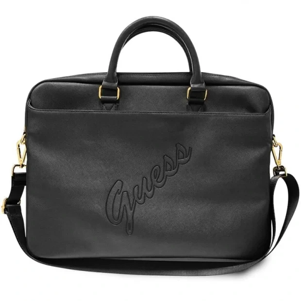 Geanta Laptop Guess PU Saffiano Vintage Script 15/16 Black