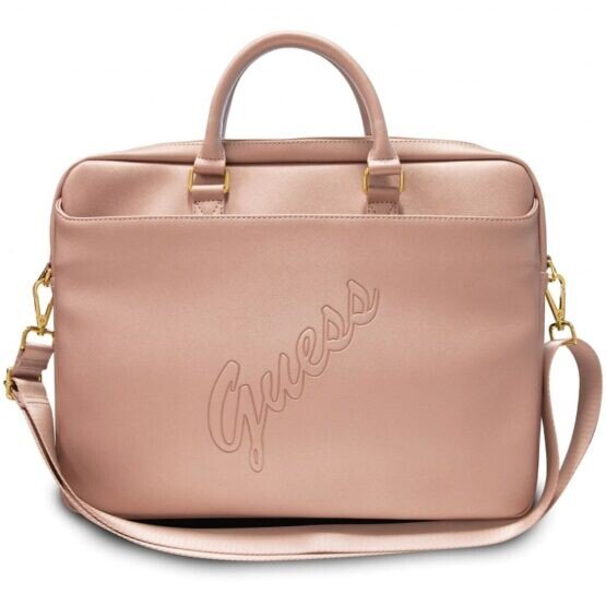 Geanta Laptop Guess PU Saffiano Vintage Script 15/16 Pink thumb