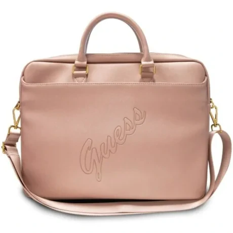 Geanta Laptop Guess PU Saffiano Vintage Script 15/16 Pink