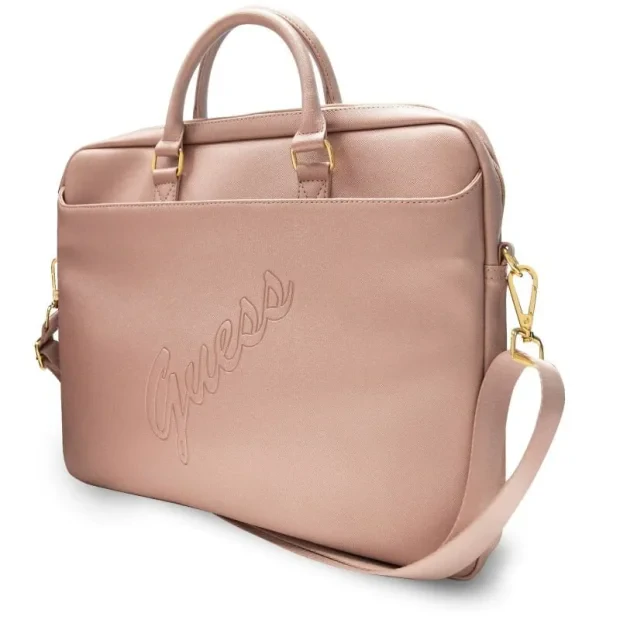 Geanta Laptop Guess PU Saffiano Vintage Script 15/16 Pink