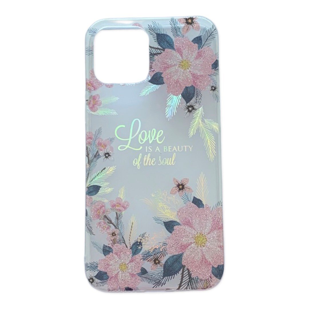 Husa Cover Silicon Fashion pentru iPhone 12 Pro Max Transparent Flori Roz thumb