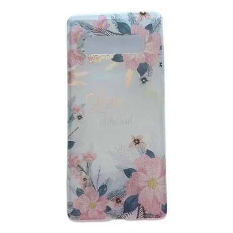 Husa Cover Silicon Fashion pentru Samsung Galaxy S10 Plus Transparent Flori Roz