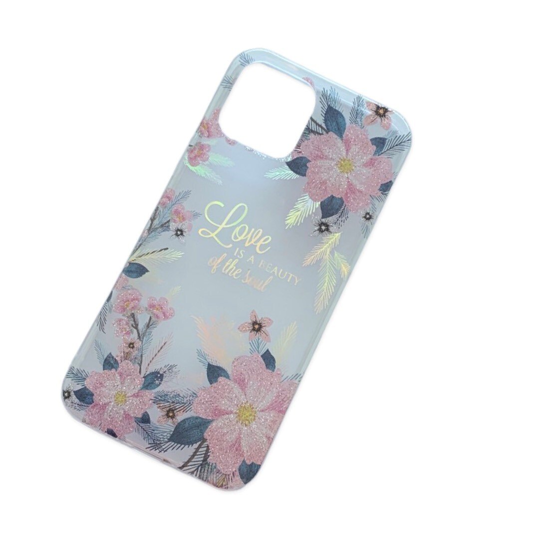 Husa Cover Silicon Fashion pentru iPhone 12 Pro Max Transparent Flori Roz thumb