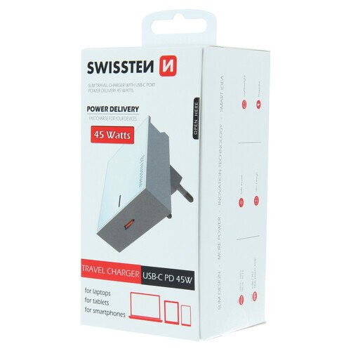 Incarcator Retea Swissten Usb-Type C 1xUSB QC 3.0 45W Alb thumb