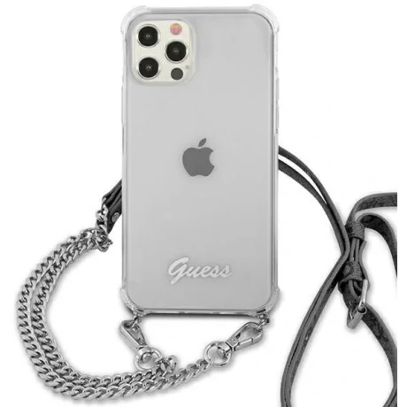 Husa Cover Guess Chain and Script PC 4G pentru iPhone 12 Pro Max Clear
