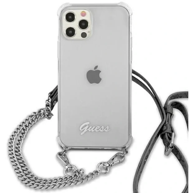 Husa Cover Guess Chain and Script PC 4G pentru iPhone 12 Pro Max Clear